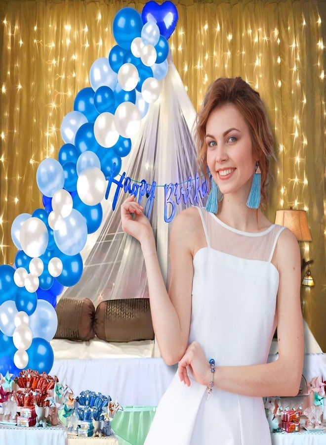1iAM Happy Birthday Decoration Item for Boys, Girls | Pack of 45 - 1pc Banner, Net, Light, Arch & 41pcs Balloons | Romantic Blue White Cabana Birthday Decoration Kit for Husband | Party Supplies - Image 3